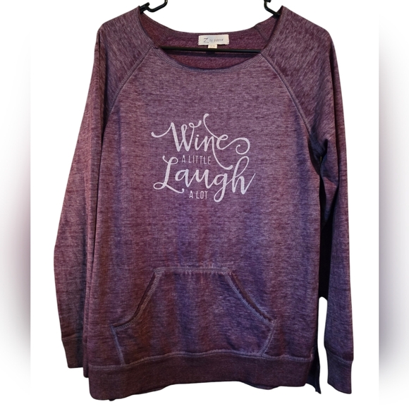 Funny Wine Sweatshirt Wine A Little Laugh A Lot Women MED Purple w/ Front Pocket - Picture 5 of 5